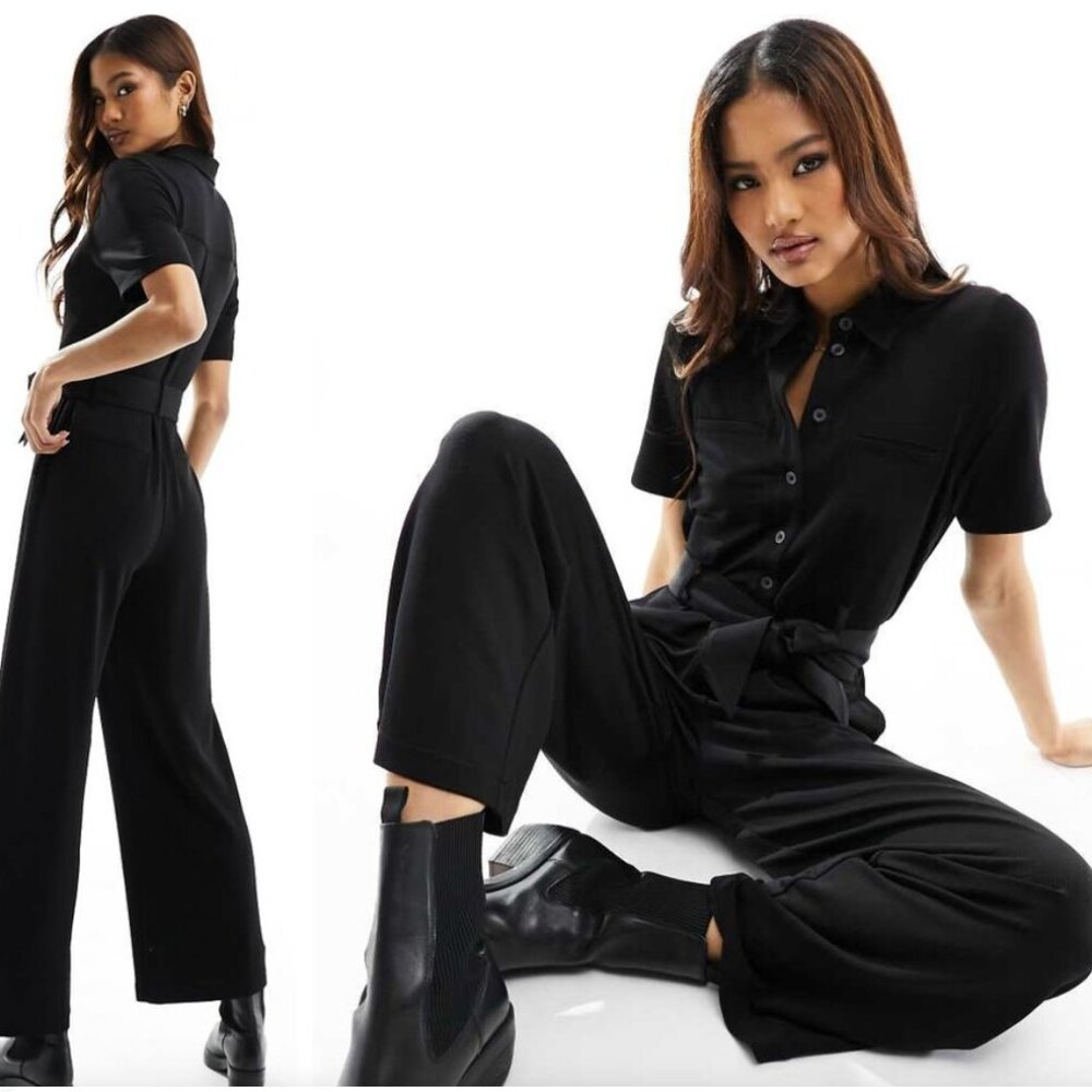 & Other Stories Charcoal Ribbed Short Sleeve Jumpsuit